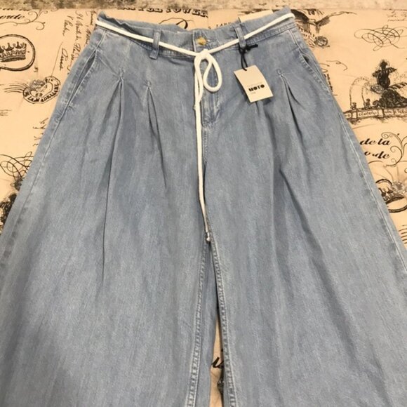 TOPSHOP MOTO Pleat Tie Crop Wide-Leg Jeans - Picture 5 of 7